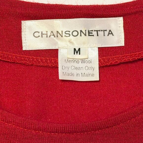 Vintage Chansonetta Wool Midi Dress Sz Medium Red A-Line Artisan Minimalist USA - Picture 3 of 11